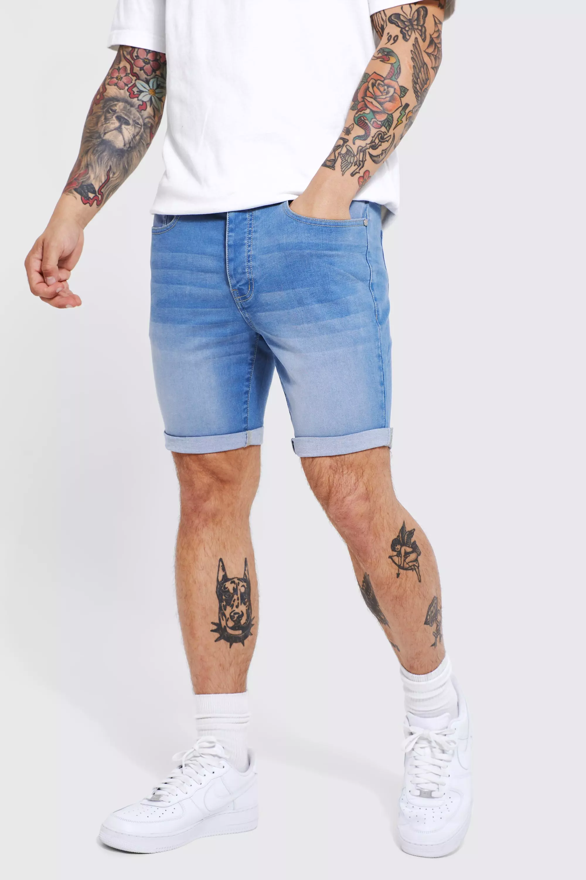 Mens skinny clearance stretch jean shorts